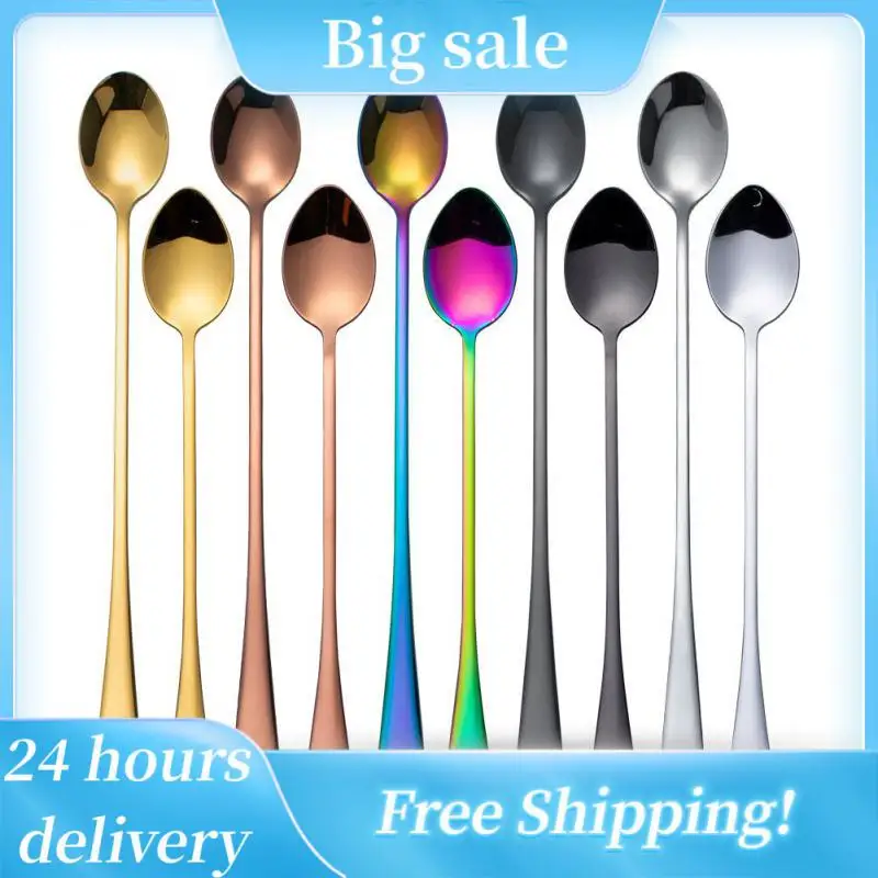 

Black Long Handle Tea Spoons Juice Stirring Cutlery Stainless Steel Coffee Spoon Drinking Flatware Kitchen Drop Shipping