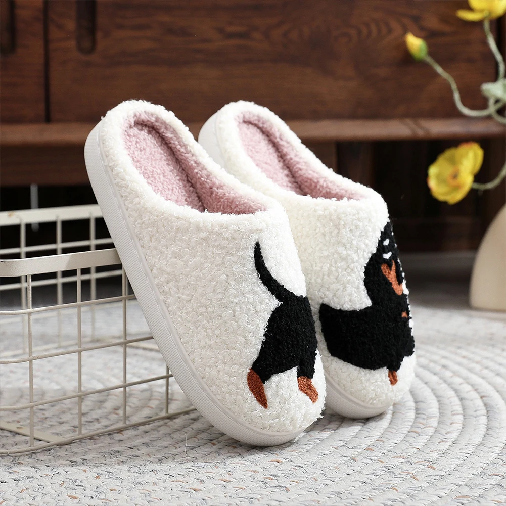 Plush Dachshund Slippers Dog Pattern Women's Slippers Anti Slip Couple Shoes Winter Thermal Slip-on House Shoes for Men Women 5
