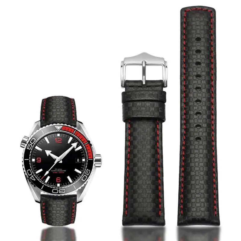 SCHIK Carbon fiber Texture watchband for omg 600 TUDOR ROX wristband 22mm genuine leather straps