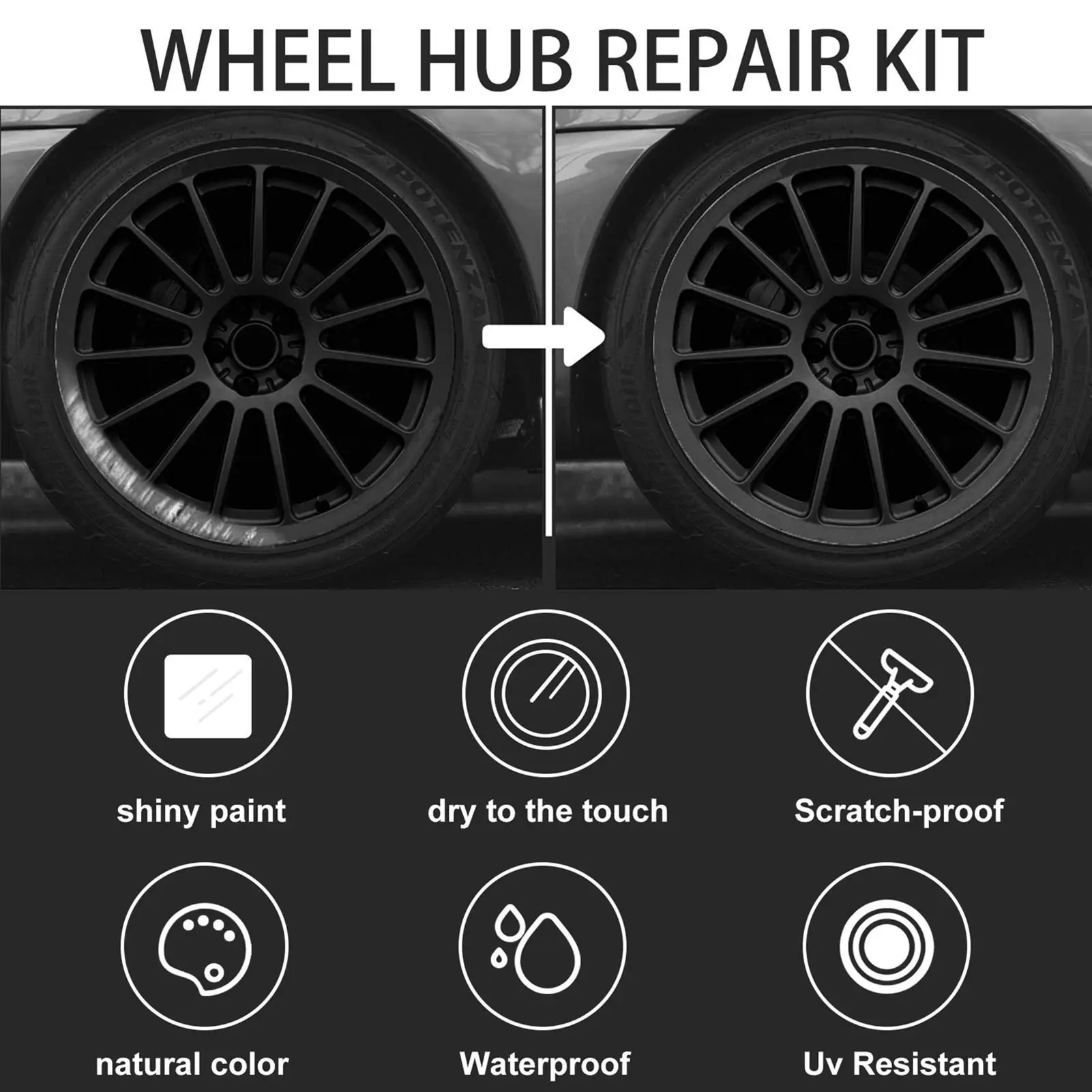 Wheel Scratch Repair Kit, Alloy Rim Scrapes Scratches Remover