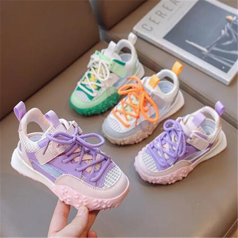 Spring Summer Children Mesh Shoes Gilrs Fashion Bright Green Sneakers Boys Breathable Cool Sports Half Sandals