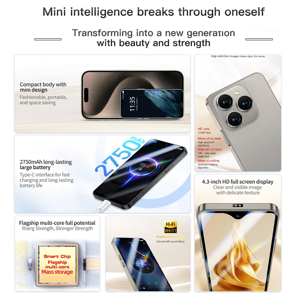 SOYES XS18 Pro Max 4G LTE Mini Smartphone 4.3" HD Full Screen With 2750mAh Battery Face ID GPS Small Size Phone With Play Store 5