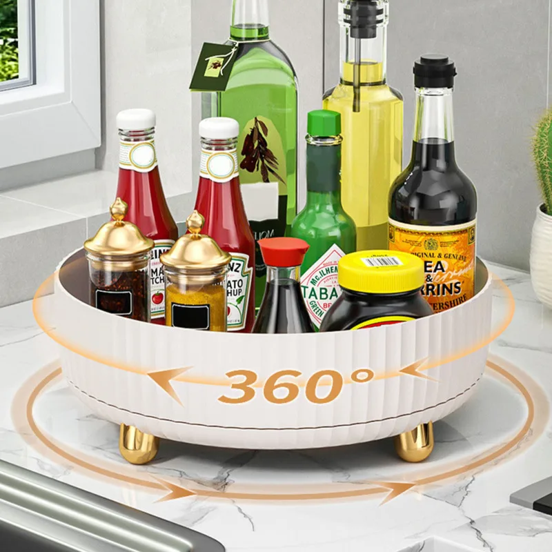 

New 360 Rotating Tray Kitchen Bathroom Cosmetic Turntable Storage Box Spice Jar Snack Food Rack Non Slip Cosmetics Organizer