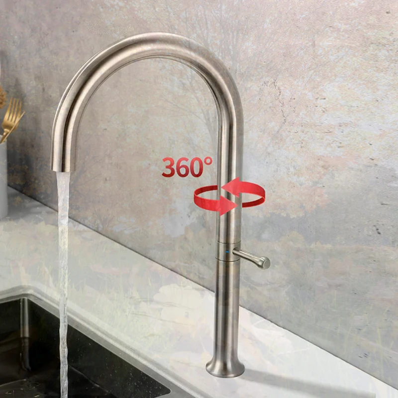 360 Rotation Stainless Steel Material Kitchen Basin Faucet  Single Handle Mixer Water Cold and Hot Ceramic Suitable For Hotel