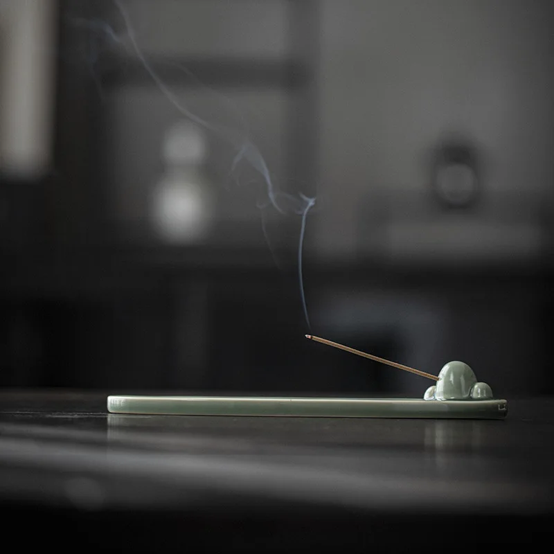 0032 Celadon Ceramic Leaf Incense Burner Household Indoor Study Room Purifying Air Water Ripple Ceramic Incense Burner
