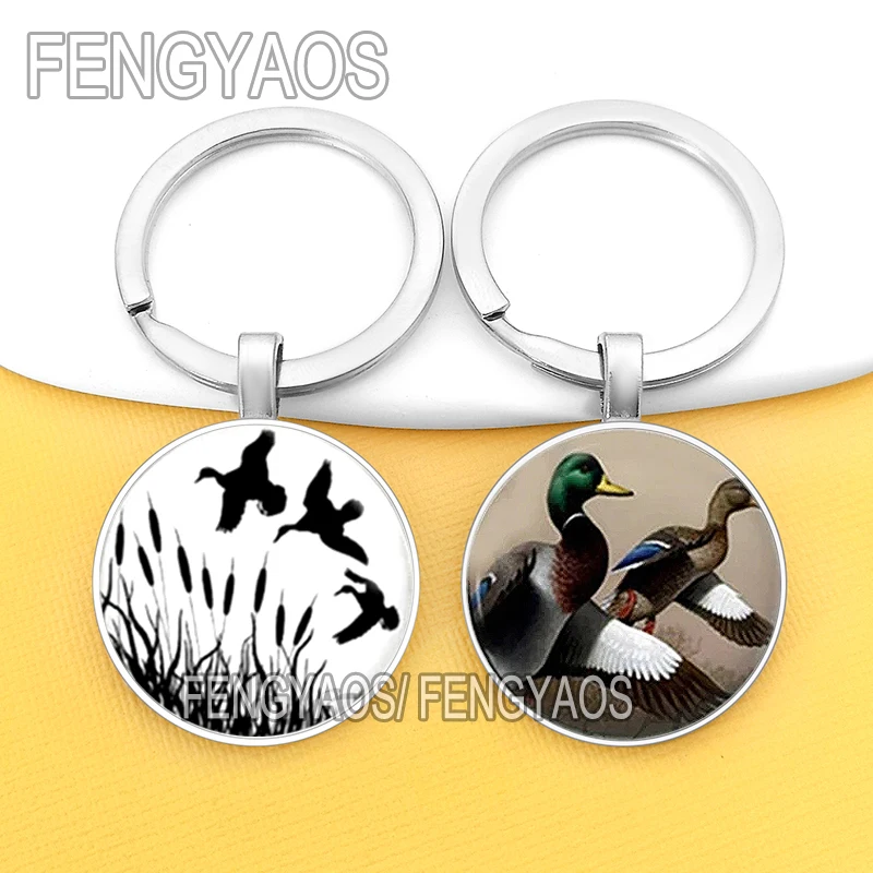 BlackWildDuckKeyringsforDoorHuntingDucksKeychainsWomenGlass