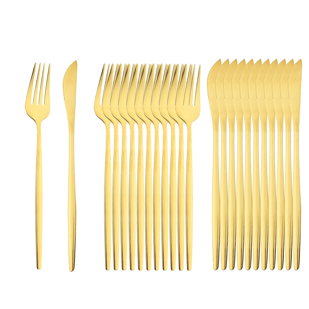 

24Pcs/Set Dinner Knife Forks Set Stainless Steel Gold Tableware Cutlery Set Dinnerware Teaspoon Silverware Kitchen Flatware