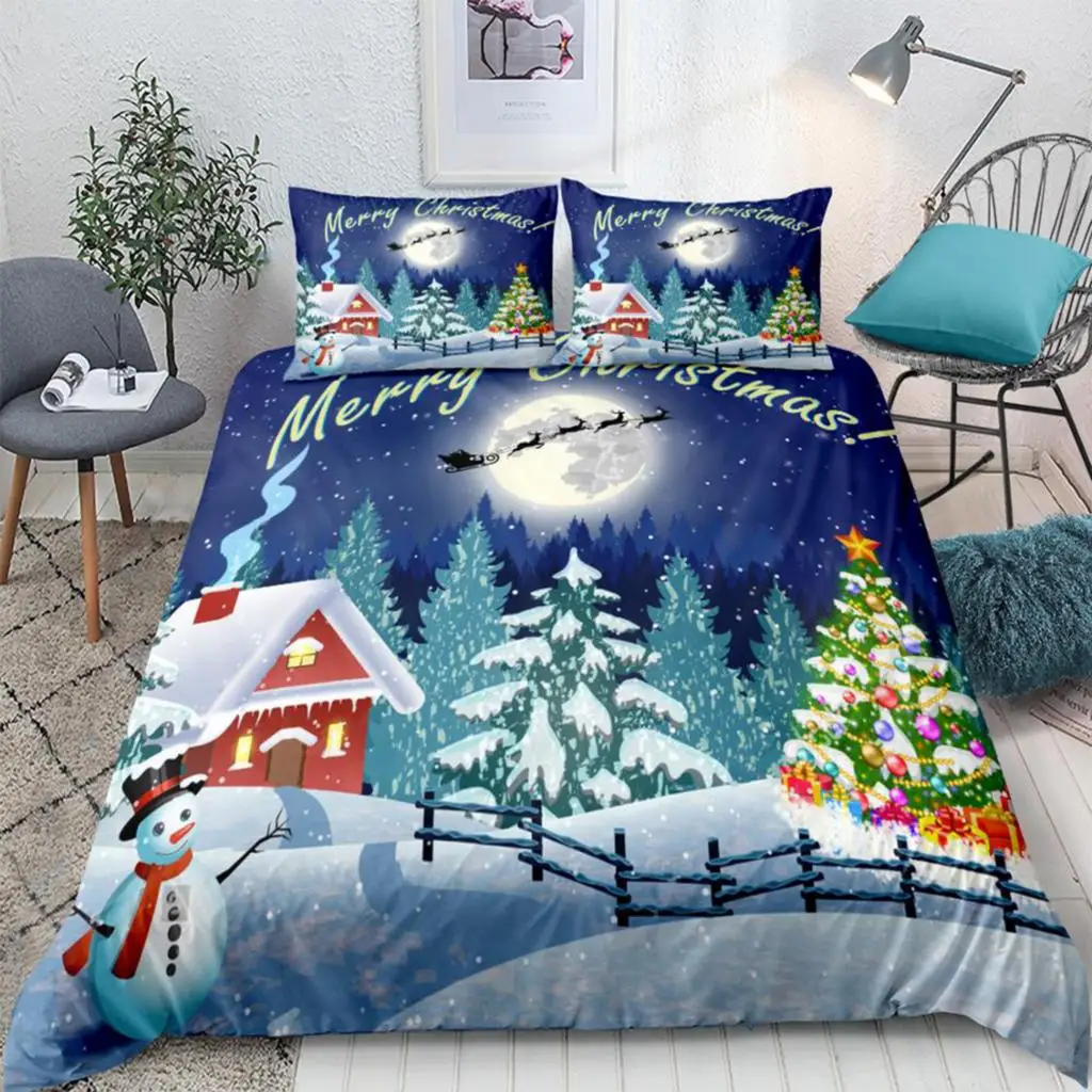 

Merry Christmas Bedding Set Santa Claus Duvet Cover Set Christmas Decoration For Home Bedclothes 3-piece Home Textiles