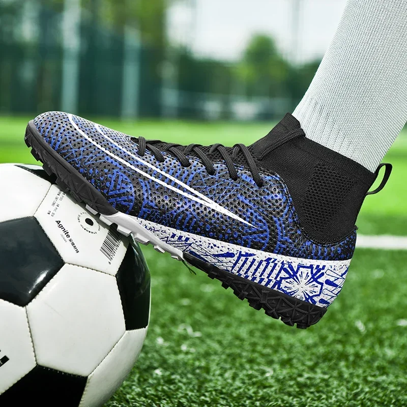 Men Breathable Indoor Soccer Shoes Futsal Flying Woven Turf Soccer Football Sneakers Cleats Unisex Outdoor Sports Shoes Training