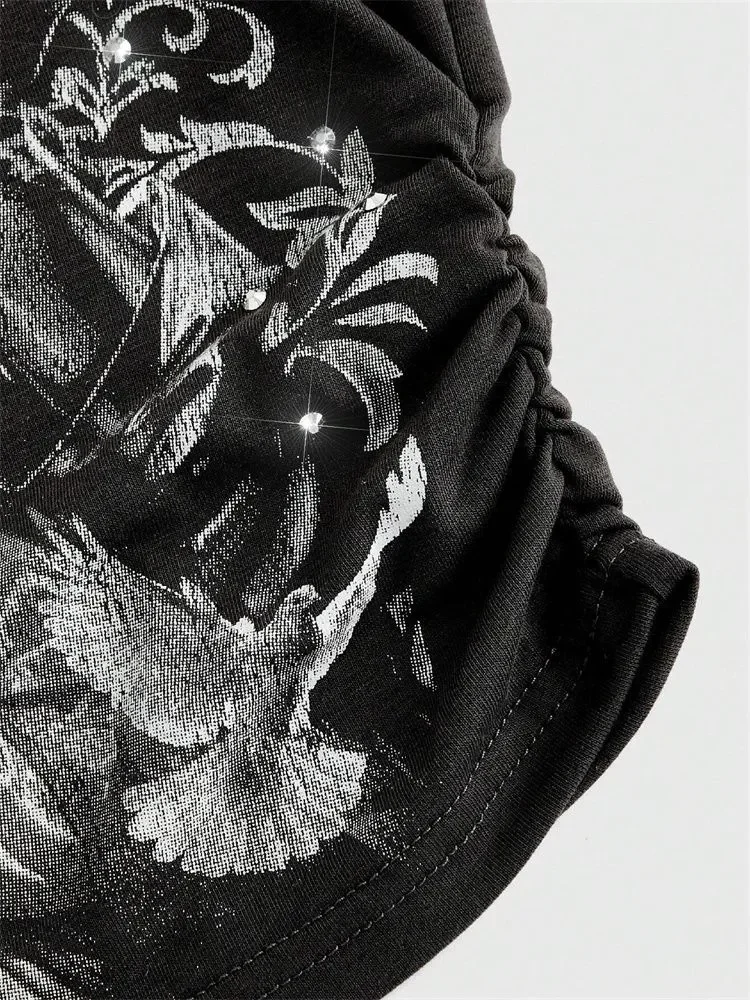 Gothic Print Tube Top for Women Summer Y2K Clothes Grunge Sleeveless Off The Soulder Crop Top Streetwear 3