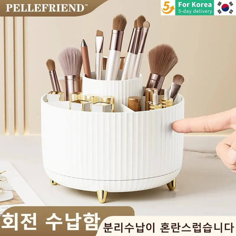 Storage Box Rotating Makeup Brush Storage Container Mouth Red Shelf Household Vanity Pen Container Cosmetics