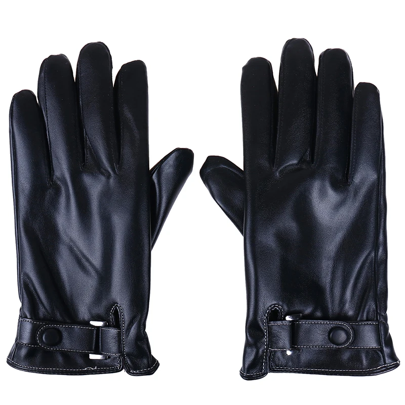 Men's Winter Leather Warm Gloves Men Fashion Waterproof Faux Driving Thin for Touch Screen Brown Guantes 6
