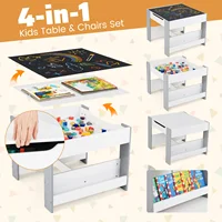 4-in-1 Kids Table & Chair Set Toddler Wooden Activity Table w/ Side Bookshelves 4