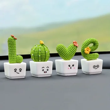 1 Set Of 4, Resin Succulent Cactus Mini Green Plant Car Office Home Living Room Crafts 1