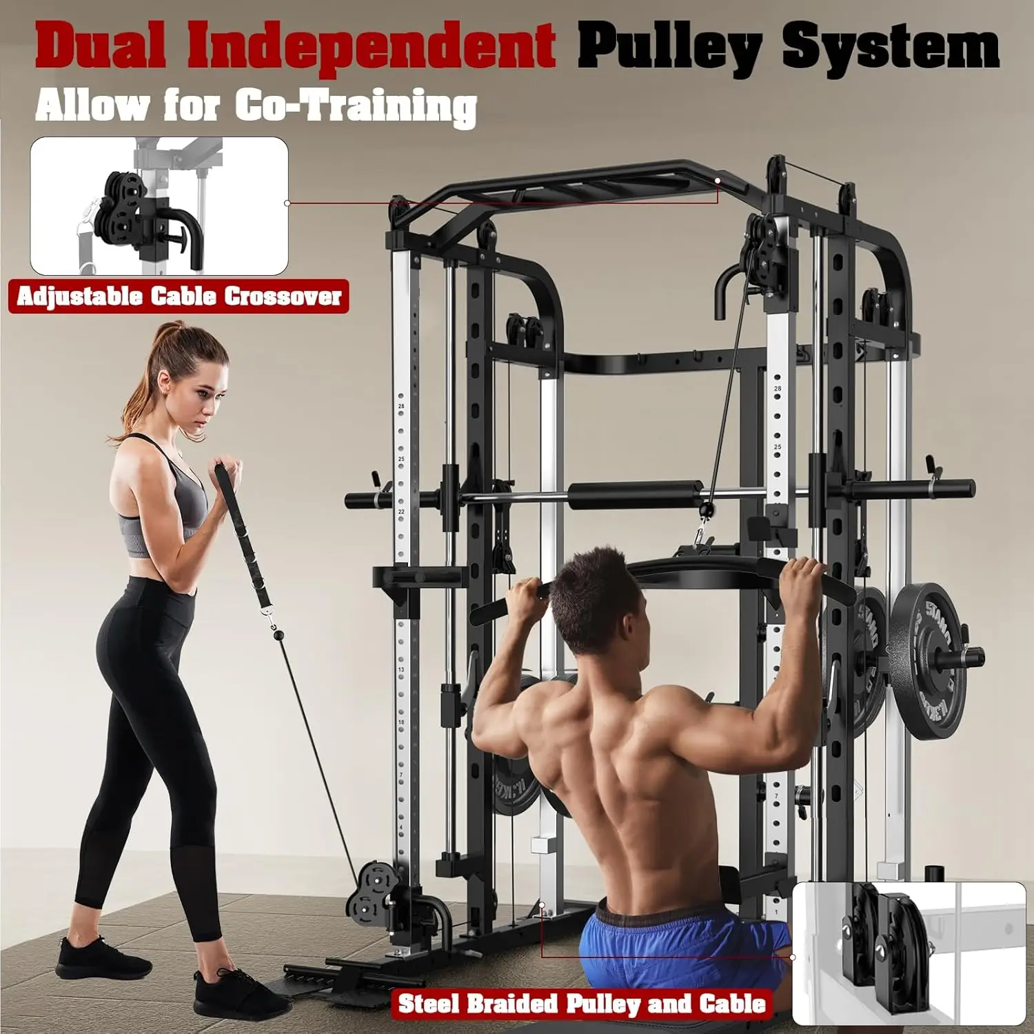Multifunctional Power Cage Smith Bar Cable Pulley LAT Pull Down Home Gym Strength Training Equipment, Custom 2