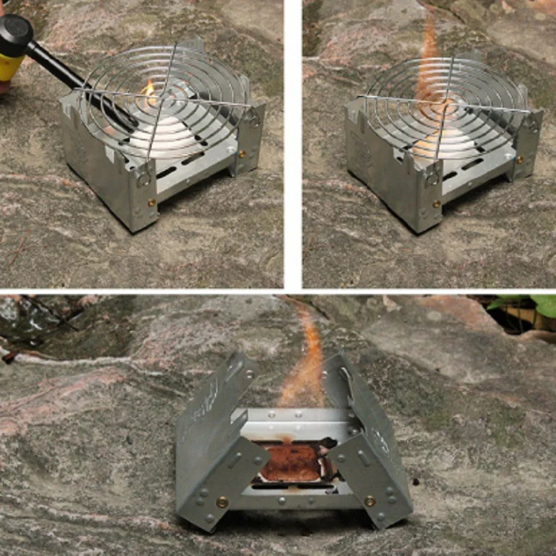 Folding Portable Outdoor Stove Uses Wood or Alcohol Fuel 4