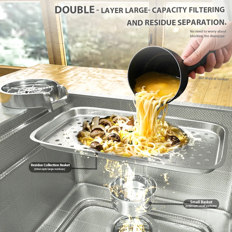 Stainless Steel Kitchen Sink Large Single Slot Multifunction Washing Dish and Vegetable Basin Kitchen