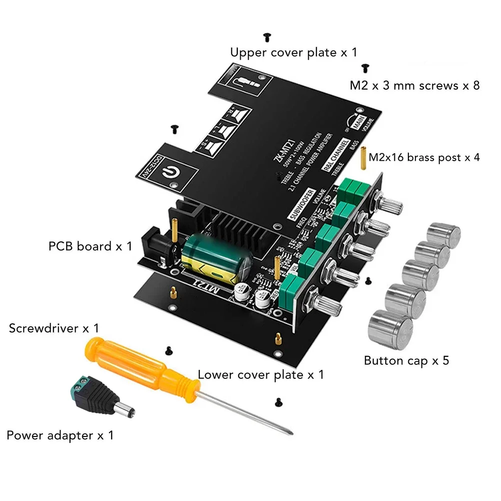 고음 및 저음 조절 기능이 있는 2.1 채널 블루투스 5.0 AMP 보드 50Wx2+100W 앰프 보드 DIY 스피커용 BT 3.5mm AUX