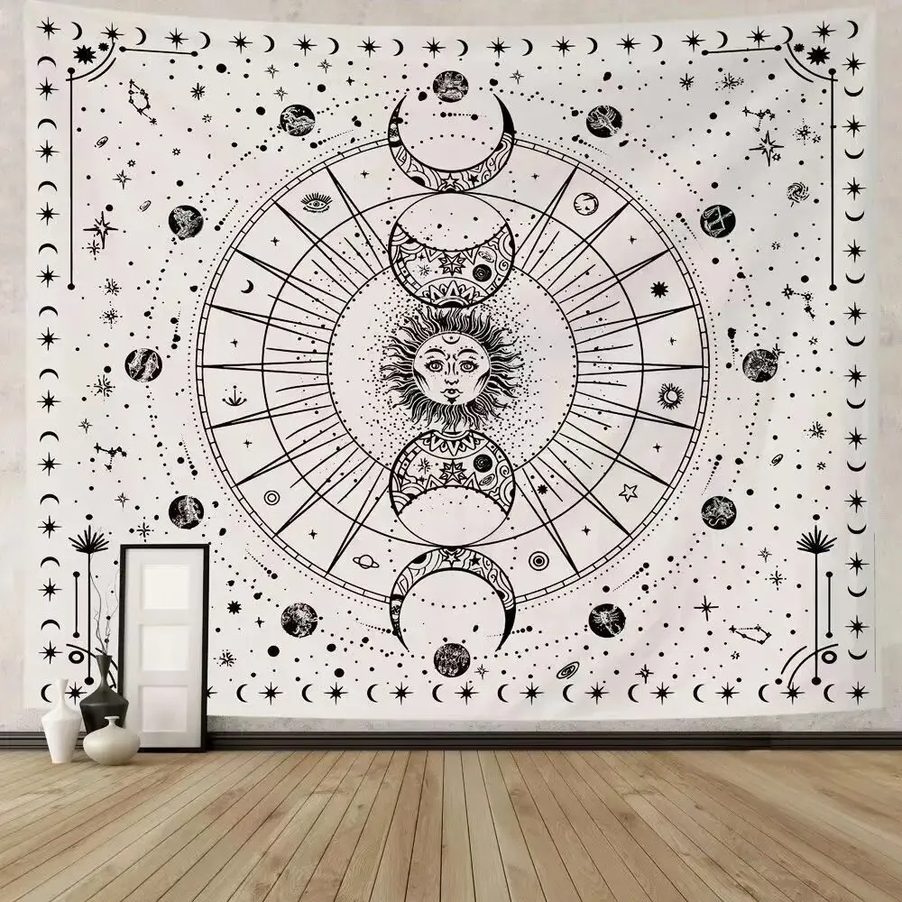 1 Piece Of 75x100CM Psychedelic Sun And Moon Constellation Tapestry Bedroom Decoration Black And White Pattern Wall Hanging