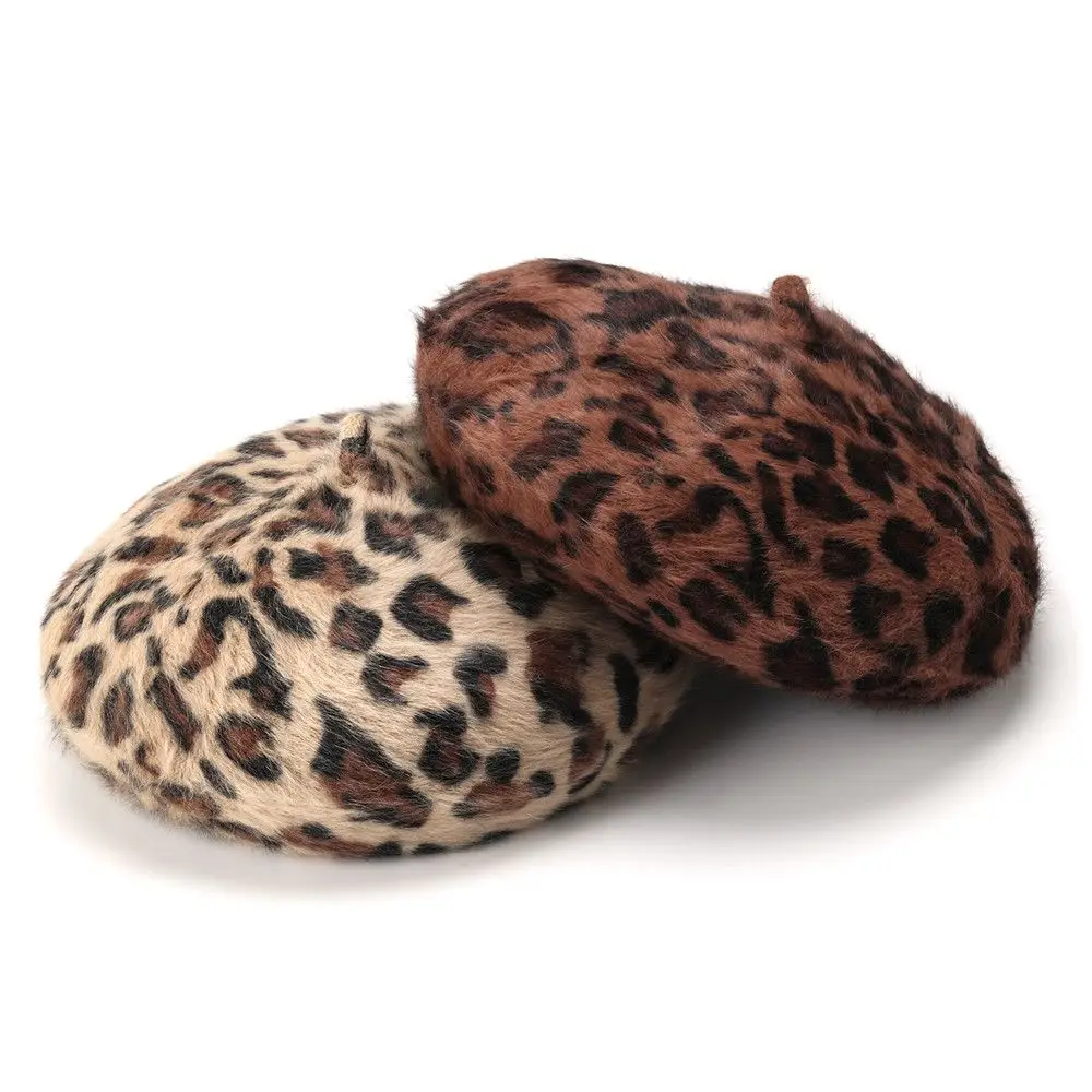 Fashion Soft French Style Winter Warm French Hat Beret Berets for Women Leopard Print Hat