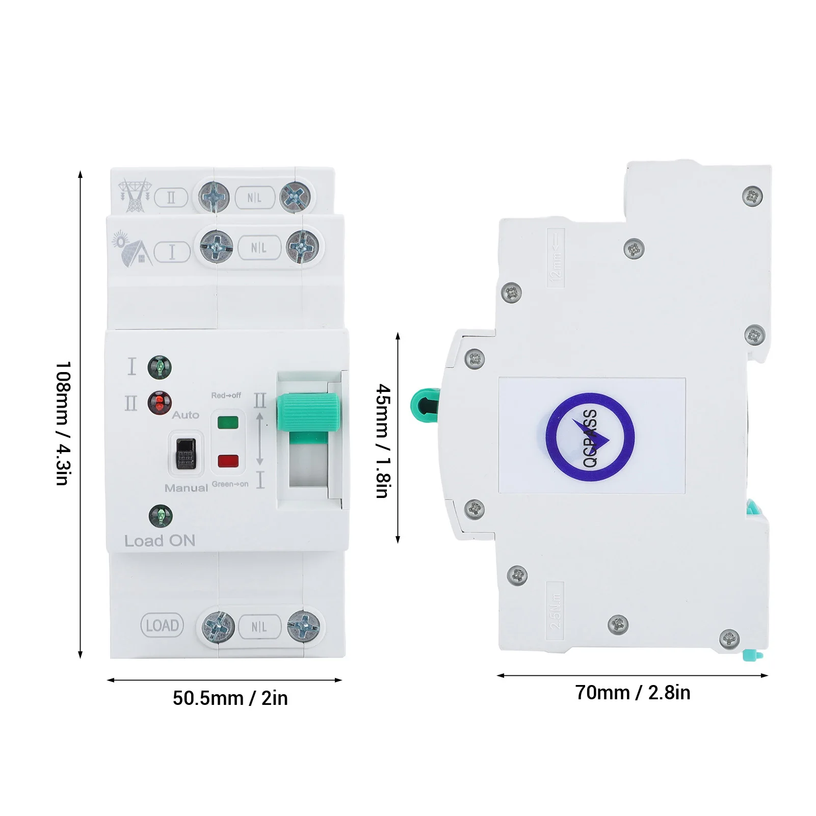 מתג העברה אוטומטי/ידני מיני ATS 2P 80A לגנרטור ביתי, מתג בחירה חשמלי כפול אוטומטי, התקנה על פס DIN, דק במיוחד