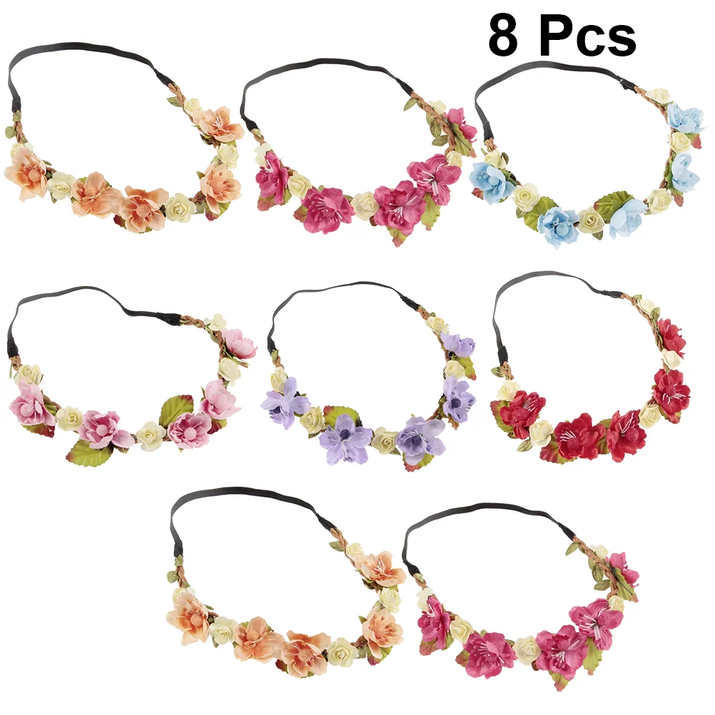 

8pcs Elastic Flower Headbands Girl Headbands Florals Headdress Newborn Hair Accessories for Kids ( )