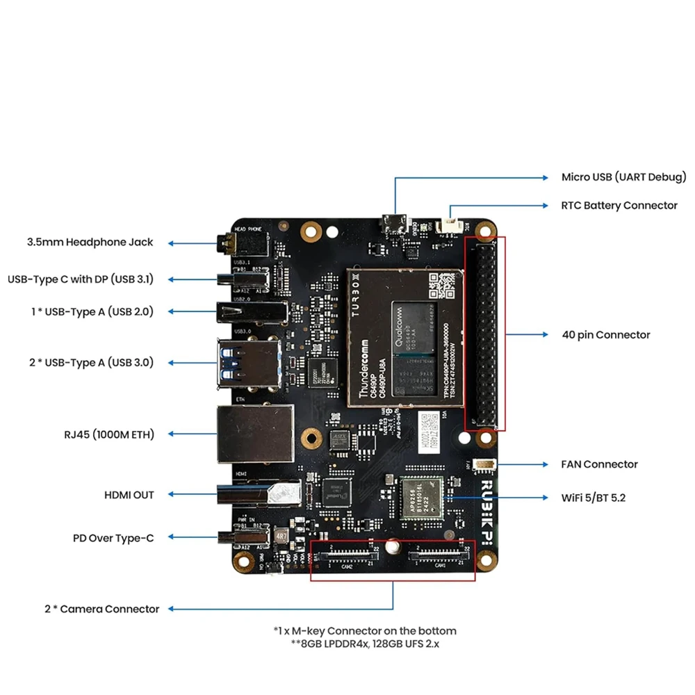 RUBIK Pi 3 Development Board with Qualcomm Dragonwing QCS6490 6nm Process Indust