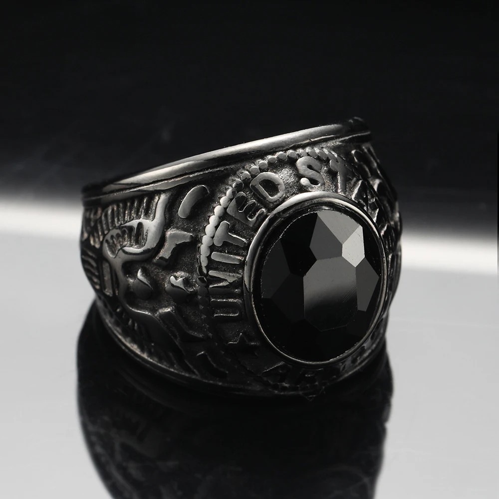 Punk Multicolor Gemstone Rings for Men Women Hip Hop Double Headed Eagle Stainless Steel Ring Fashion Charm Jewelry Wholesale 2
