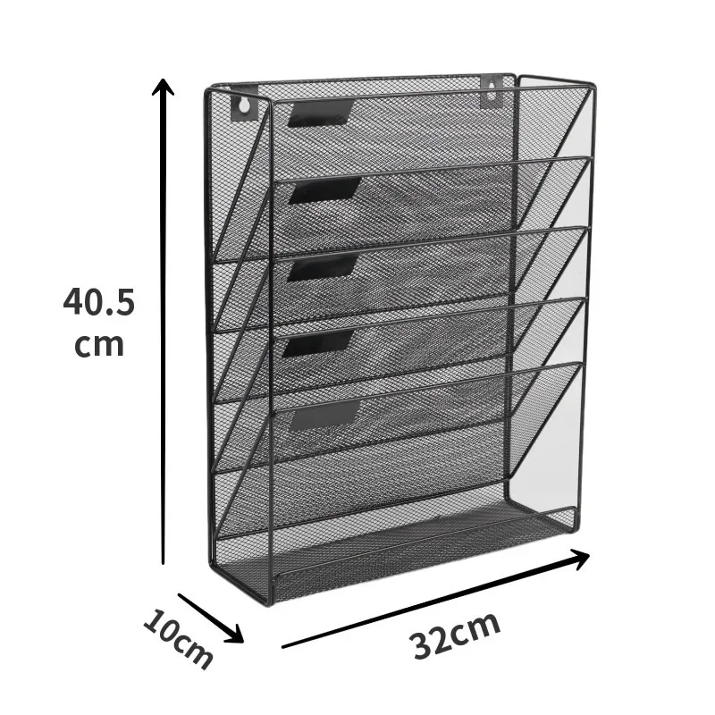 Desktop Wall-mounted Office Rack File Multifunctional Art Silver Out Black Mesh Hollowed Iron Paper Data Metal