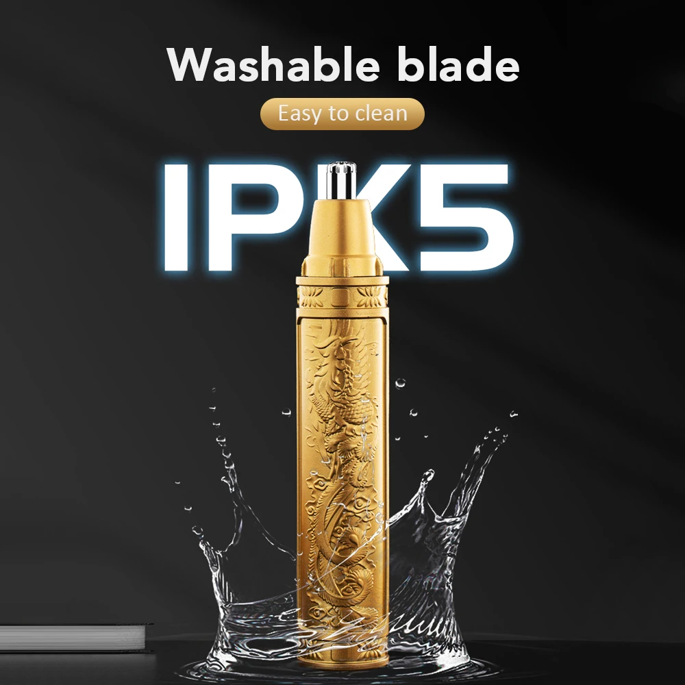 Men's Electric Nose Hair Trimmer Golden Dragon Rechargeable Washable Automatic Mini Nose Hair Trimmer Portable Ear Hair Remover