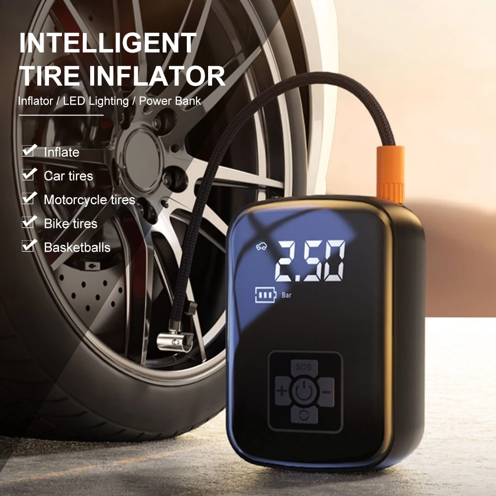 

Portable Cordless Tire Inflator Power Bank Electric Air Compressor Pump Quick Tire Inflate With LED For Car Motorcycle Bike Ball