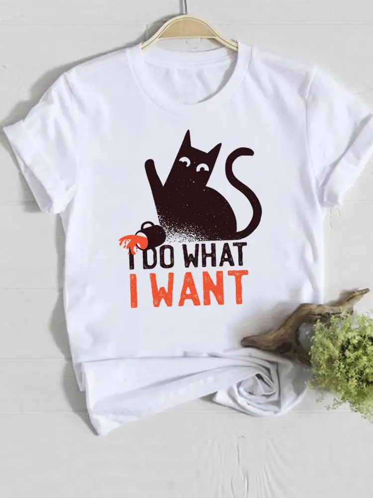 

Женская футболка с принтом кота, кофейного цвета