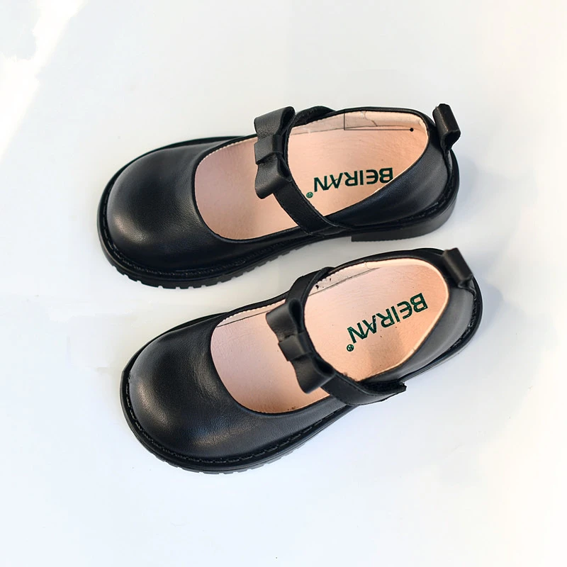 Genuine Leather Girls school Shoes Full grain Leather Lolita style Lovely Bow Children's casual Shoes Spring Autumn Kids Flats 2