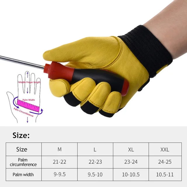 Cowhide Leather Work Gloves Safety Protection Labour Garden Motorcycle Sports Driver Workers Work Welding Wear-resistant Gloves 6