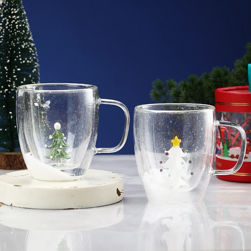 DoubleLayerHighBorosilicateGlassChristmasTreeCupwithHandle