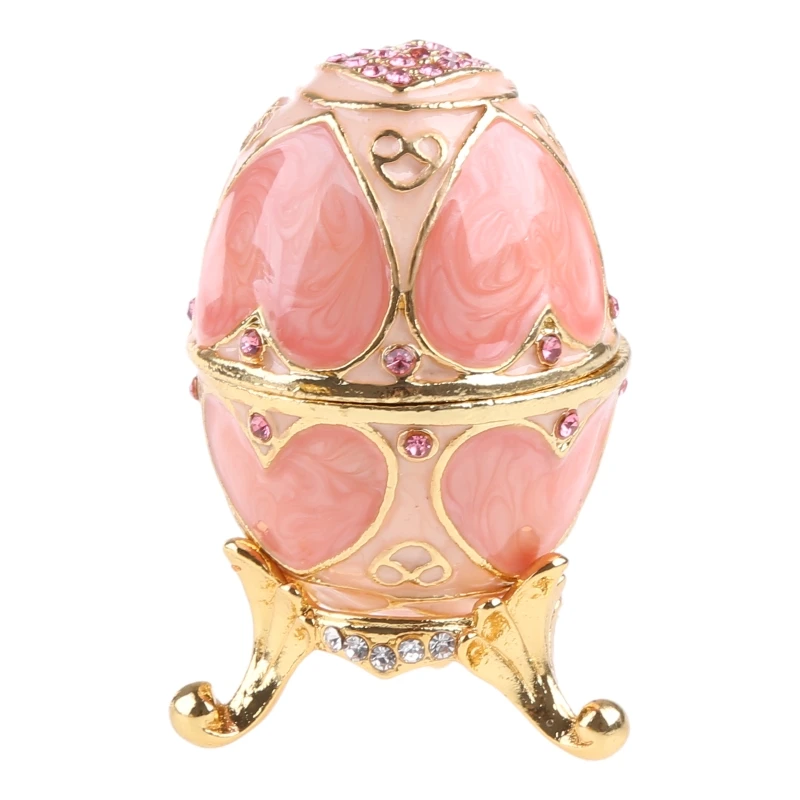 

Pink LOVE Heart Faberge-Egg Series Hand Painted Jewelry Trinket Box with Rich Enamel and Sparkling Rhinestones Unique Gift