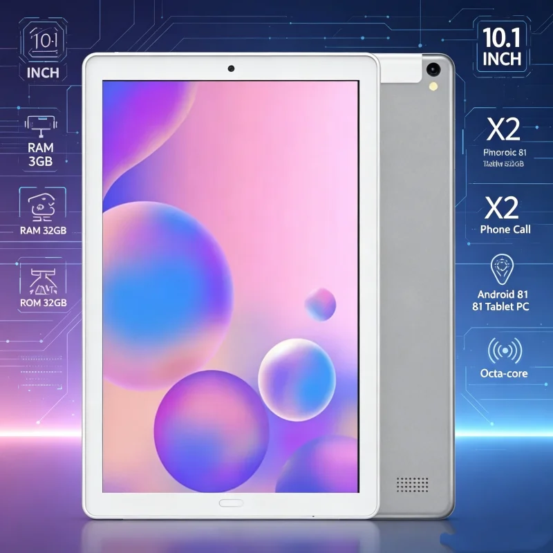 X2 콜링 태블릿 10.1인치, 안드로이드 8.1 시스템, MTK6753 8코어 A53 CPU, 3GB 메모리 32GB 저장용량, 타입-C 고속 충전 및 SIM C 지원
