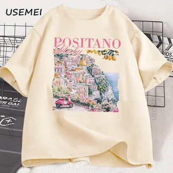 T-shirt Positano Italia T-shirt vintage italiana T-shirt grafica oversize da donna carina T-shirt da vacanza italiana a maniche corte retrò unisex