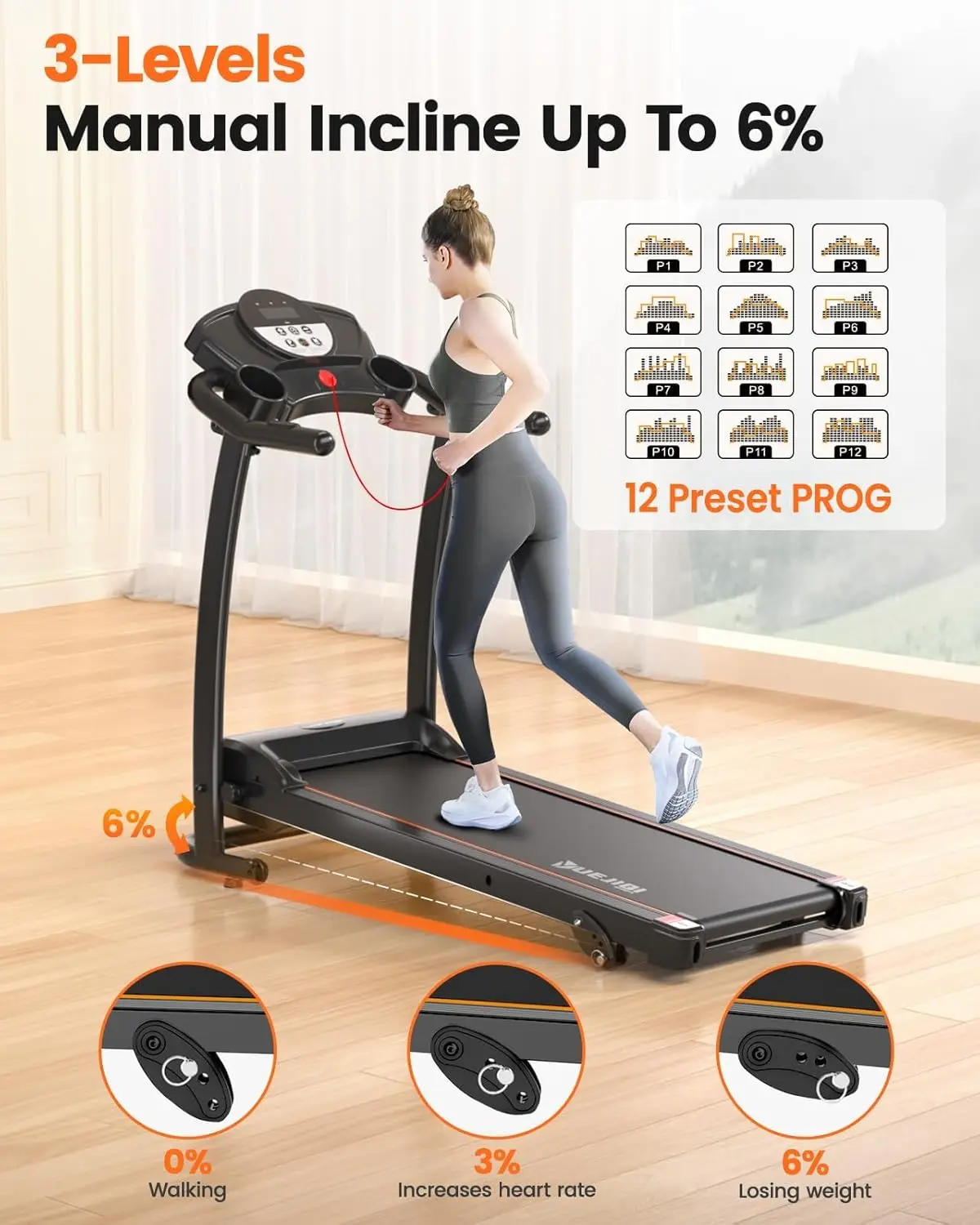 Treadmill with Incline, 3.0HP Foldable Treadmill for Home Office Small Space Portable Walking 240 Lbs