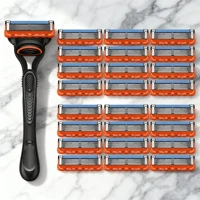 Men's 5-Blade Manual Safety Razor Features 6 layers of stainless steel blades With ergonomic metal handle Includes 4-24 Heads