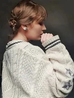 TS Cardigan Star Embroidery Knit Button Up Oversized Folklore Cardigan Sweater Women Unisex Eras Tours Outfit 2