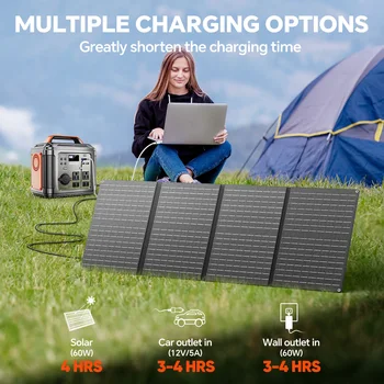 300W Portable Power Station, 296Wh 80000mAh Camping Solar Generator, Emergency Lithium Battery Outages,Black(with Solar Panel) 2