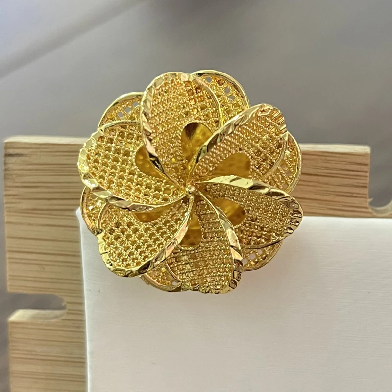 Original 916 gold hollow large flower ring with adjustable opening | Lazada