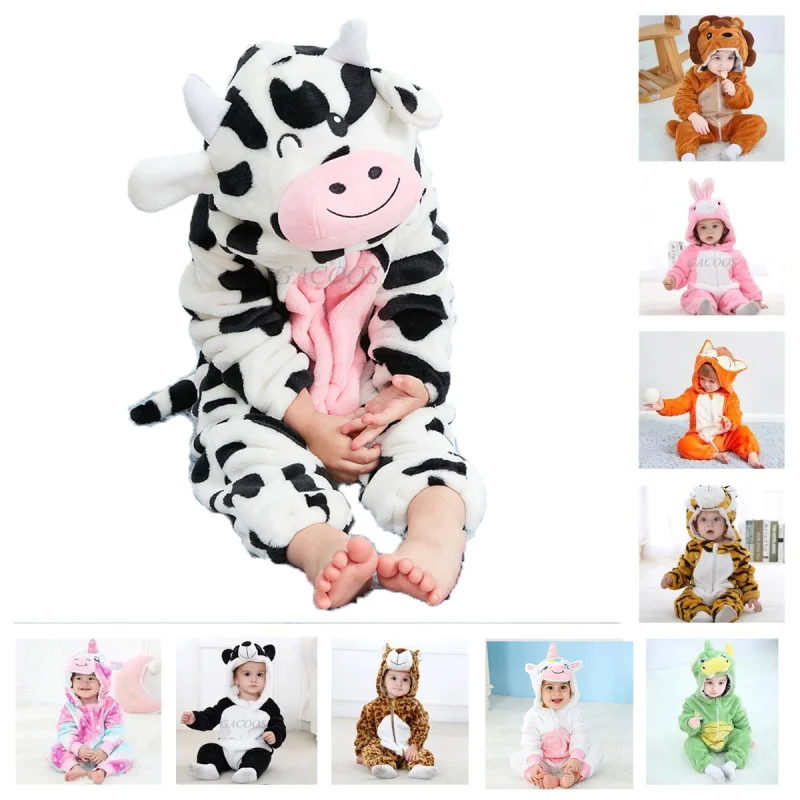 Kids Onesie Pajamas Winter Kigurumi Cow Costume Panda Tiger Unicorn Rompers For Girl Boy kids pajamas