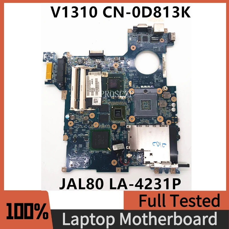 

CN-0D813K 0D813K D813K High Quality For Vostro 1310 Laptop Motherboard JAL80 PM965 GPU graphics DDR2 LA-4231P 100% Full Tested