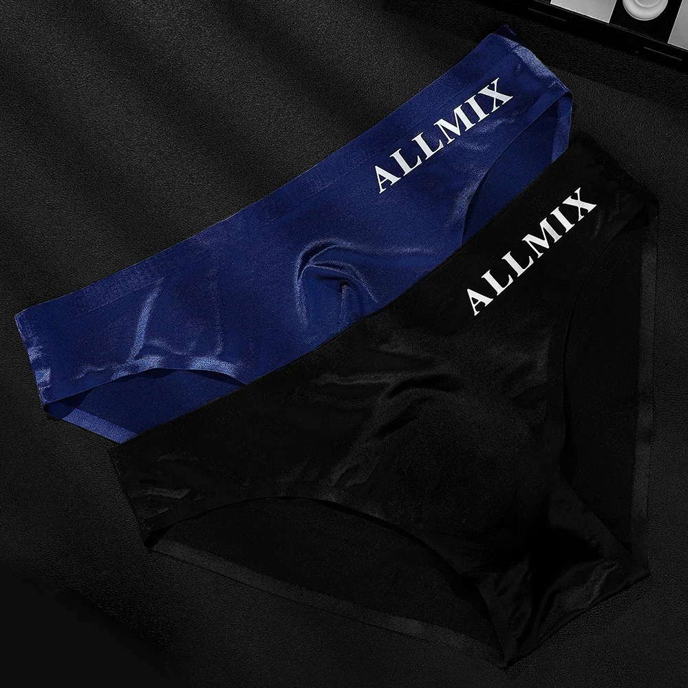 Men's Transparent Underwear Ice Silk Ball Pouch Panties Letter Seamless Ultra Thin Summer Breathable Low Waist Triangle Pants - Image 3