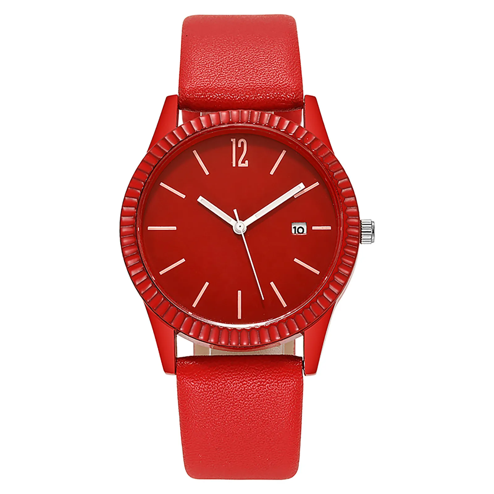 Boutique Dark Red Leather Tempered Glass Quartz Movement Watch