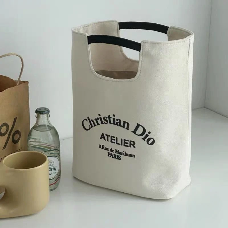 New Canvas Work Canvas Bag Bucket Bag Student Lunch Box Office Worker Portable Bento Large Capacity Casual Simple