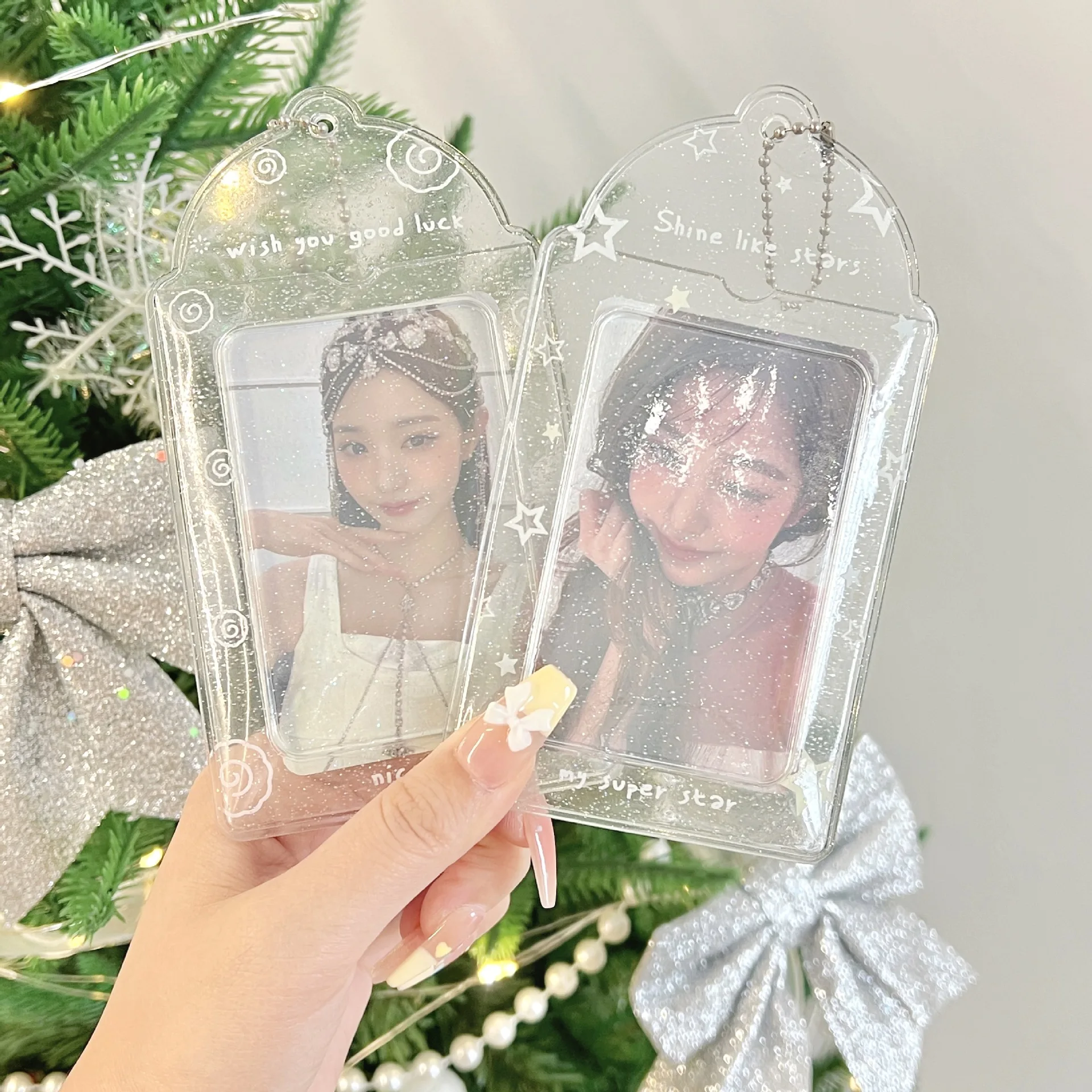 MINKYS Ins Glittery Transparent Kawaii 3 inch Kpop Photocard Holder idol Photocard Holder Photo Card Holder Bag Pendant 2