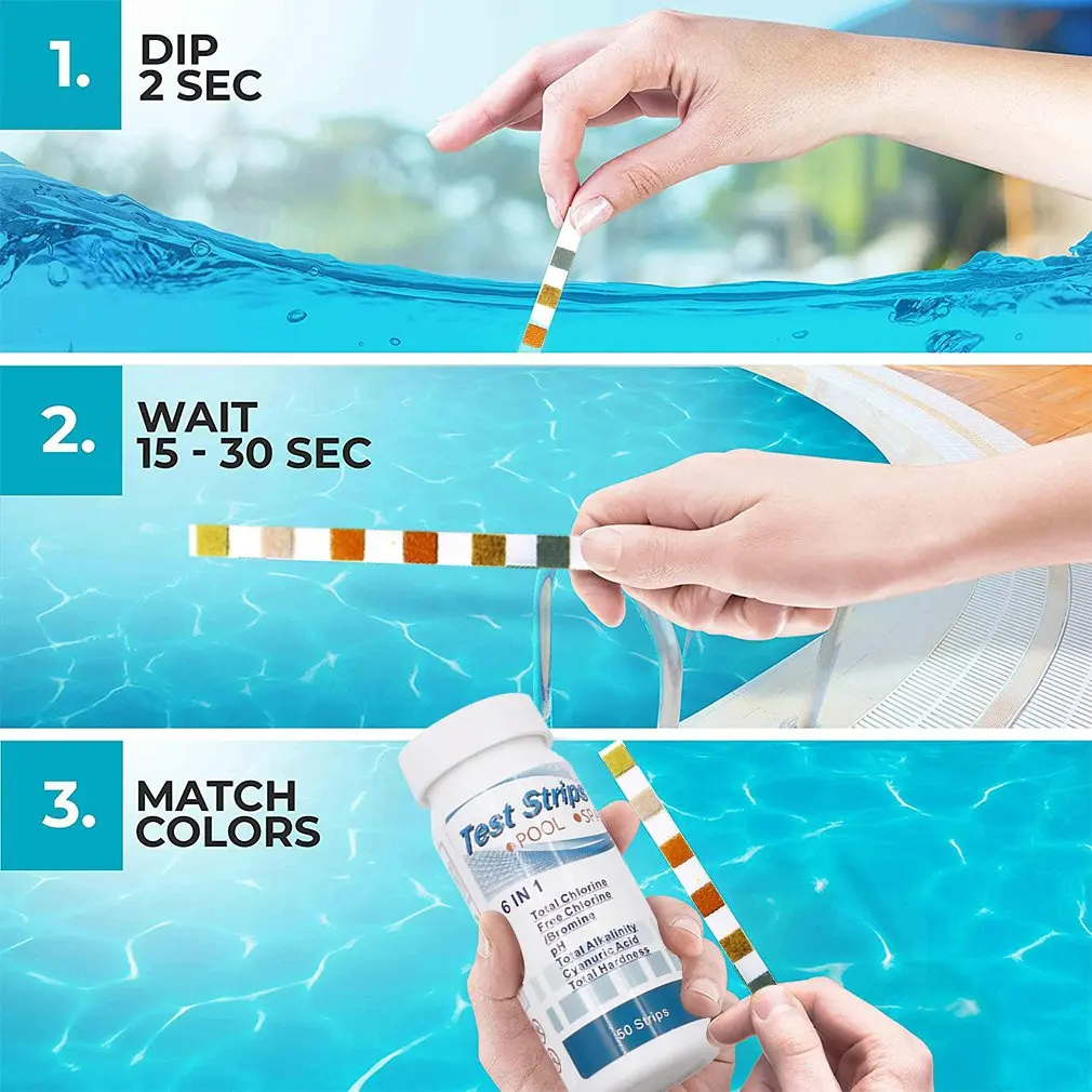 6 In1 Swimming Pool PH Test Paper Residual Chlorine Value Alkalinity Hardness Test Strip PH Tester Pool Cleaner Accessories caliper gauge